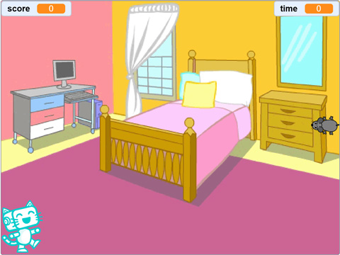 Pishi catching the Mouse in a Scratch game controlled by trained Image Trainer commands